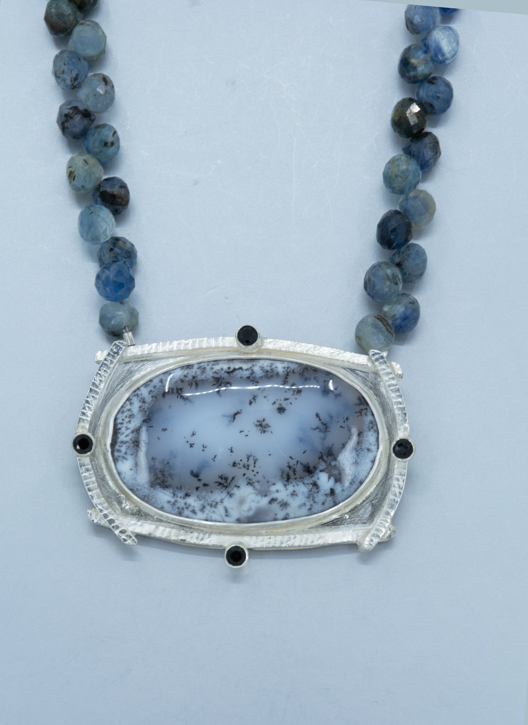 Dendritic Agate Metalwork Necklace, Statement Black & White Necklace