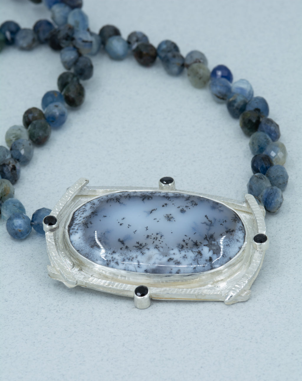 Dendritic Agate Metalwork Necklace, Statement Black & White Necklace