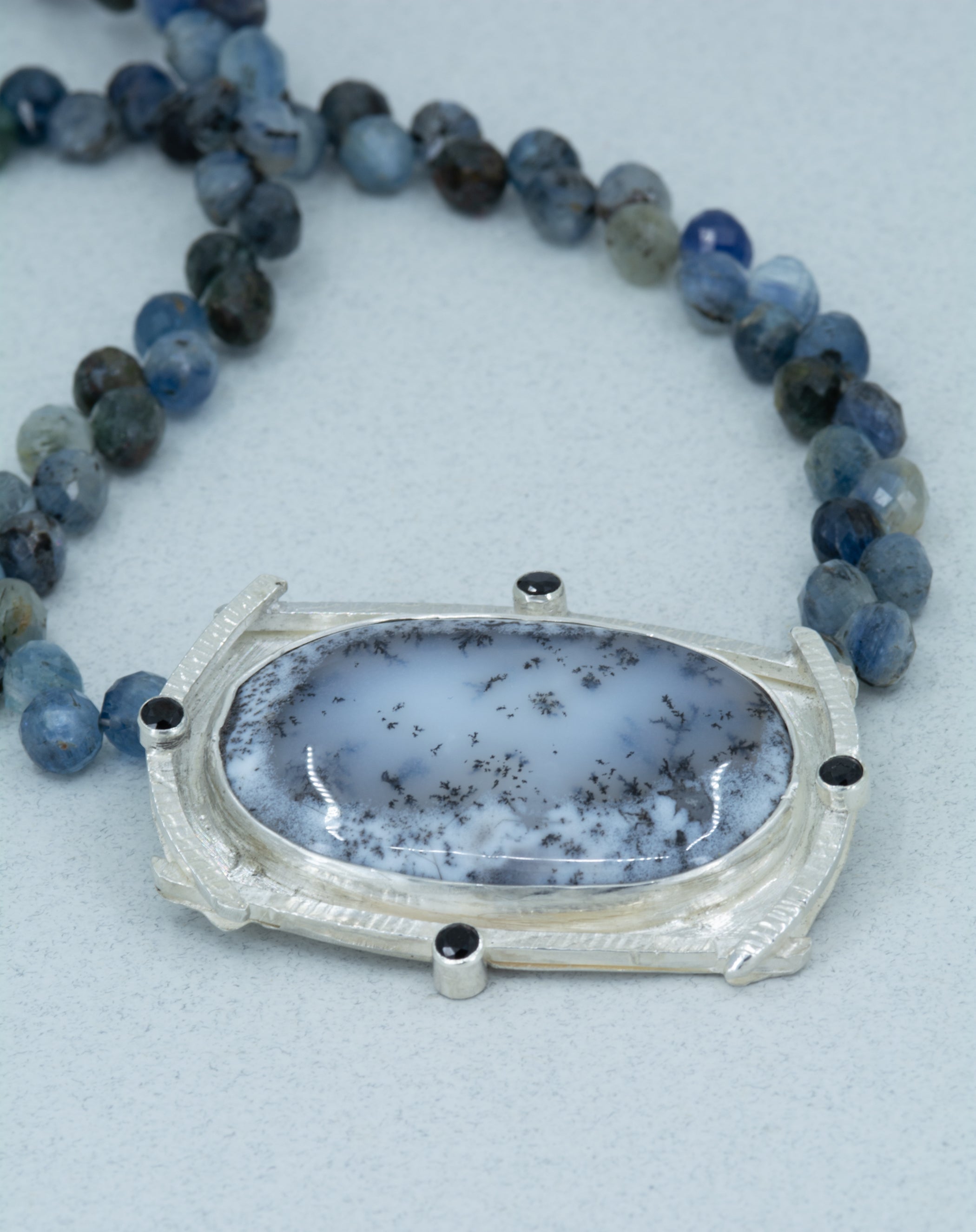 Dendritic Agate Metalwork Necklace, Statement Black & White Necklace