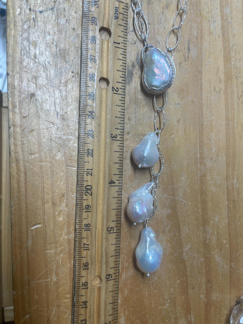 Baroque Pearl Lariat Necklace: Sterling Silver Chain, Adjustable OOAK