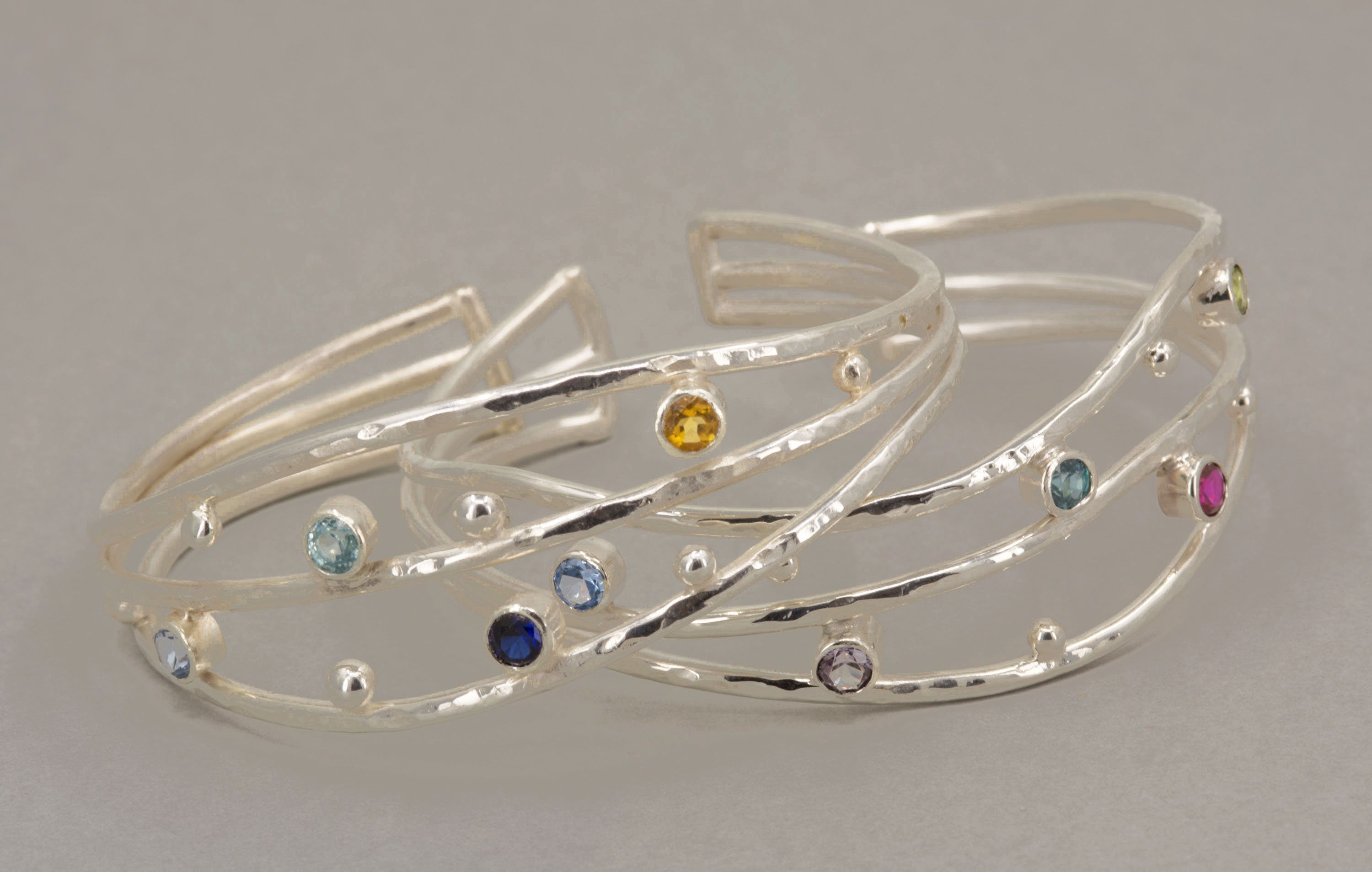 Blue Gemstone Sterling Silver Cuff Bracelet: Sapphire, Topaz, Aquamarine
