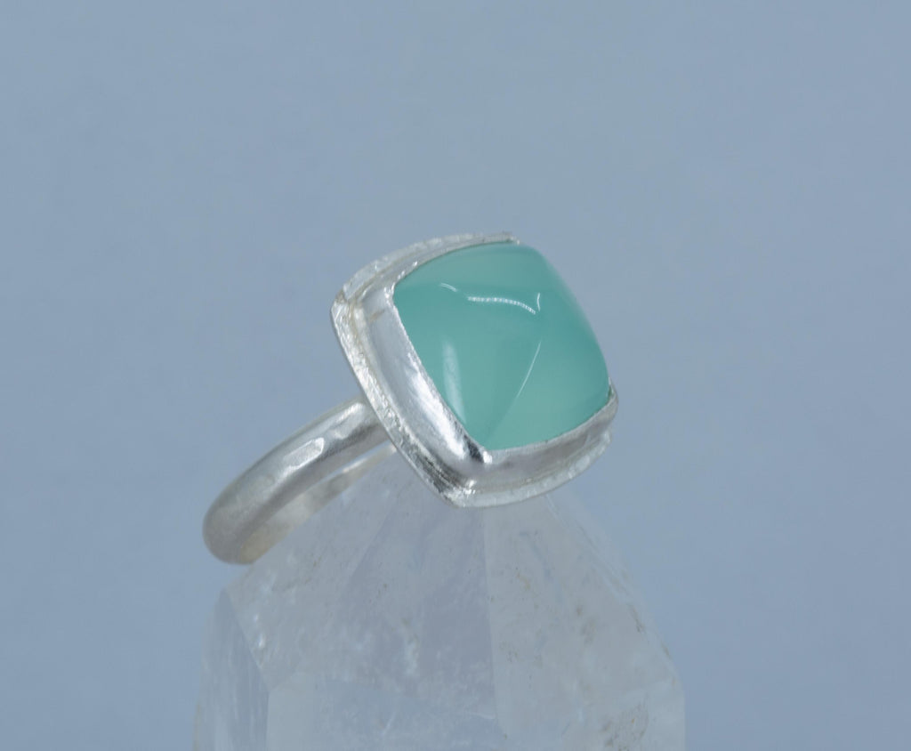 Aqua Chalcedony Silver Ring: Cushion Cut Seafoam Green Cocktail Ring, Size 9