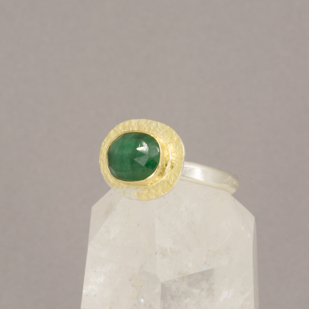 Emerald Ring | Rose-Cut 18K Gold & Silver