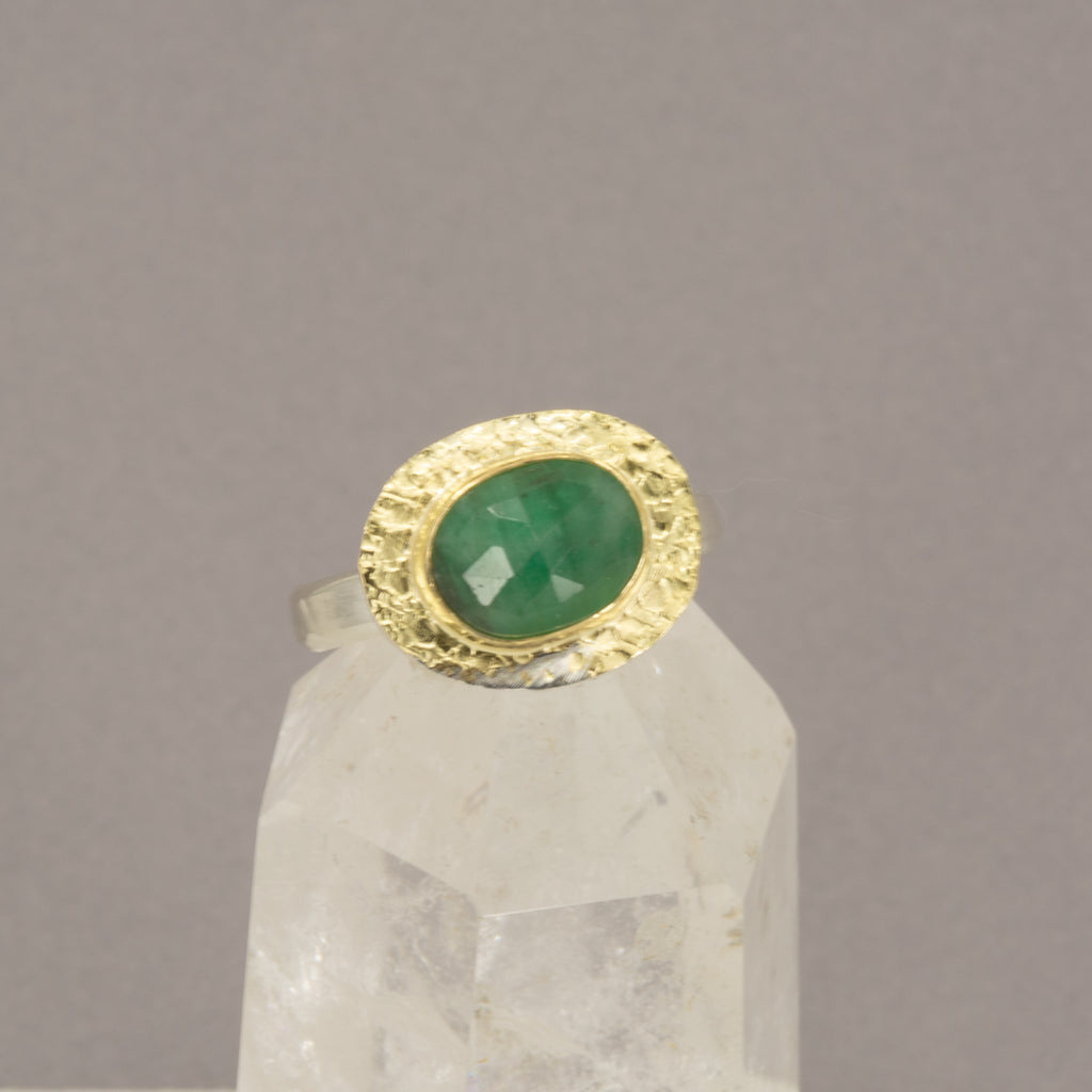 Emerald Ring | Rose-Cut 18K Gold & Silver