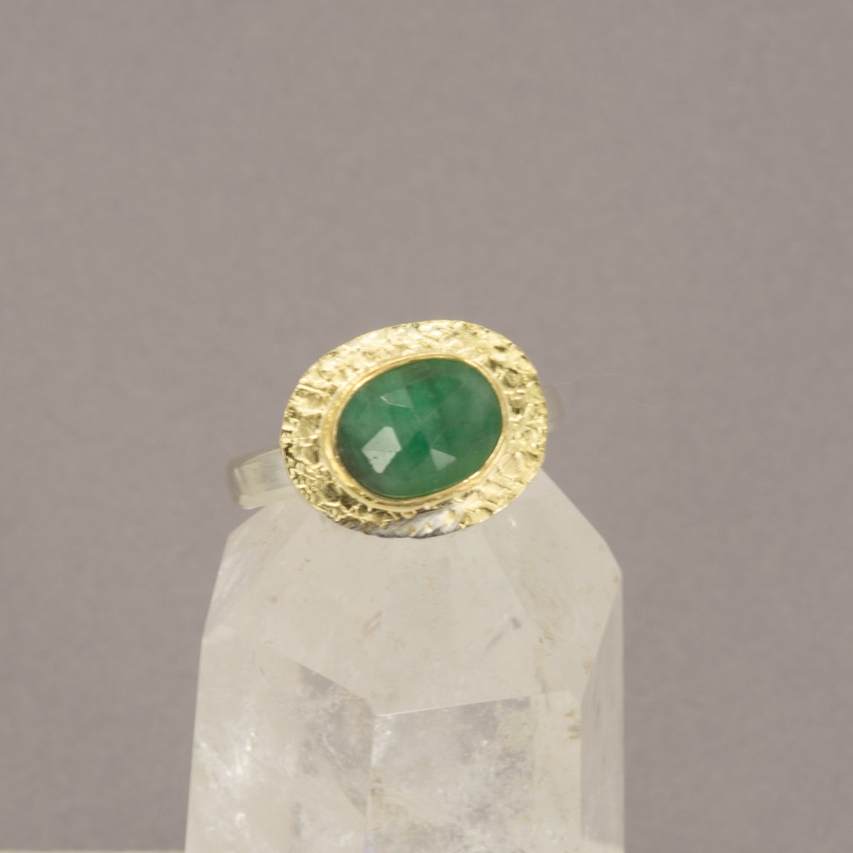 Emerald Ring | Rose-Cut 18K Gold & Silver