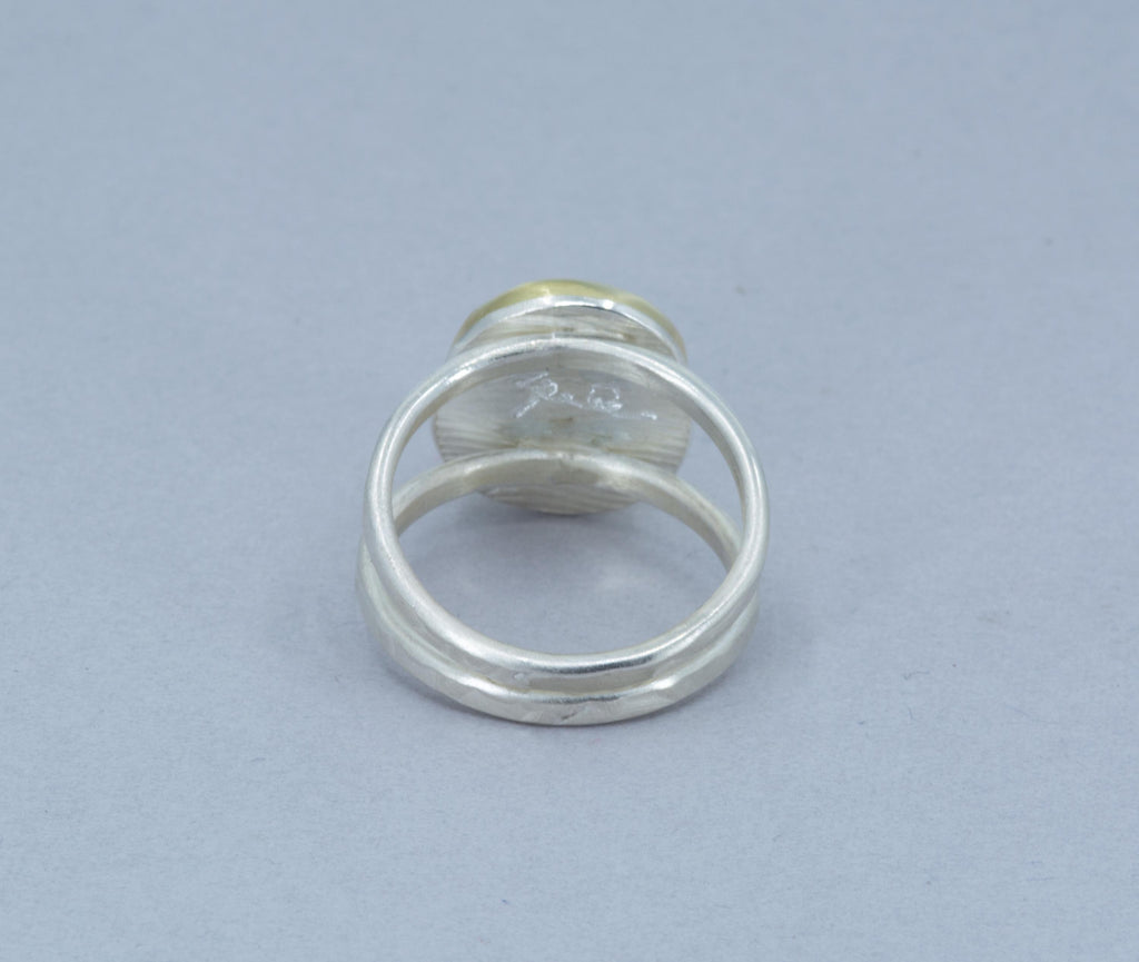 Rose Cut Vesuvianite Ring: Large Green Gemstone, Gold & Sterling Silver, US Size 9