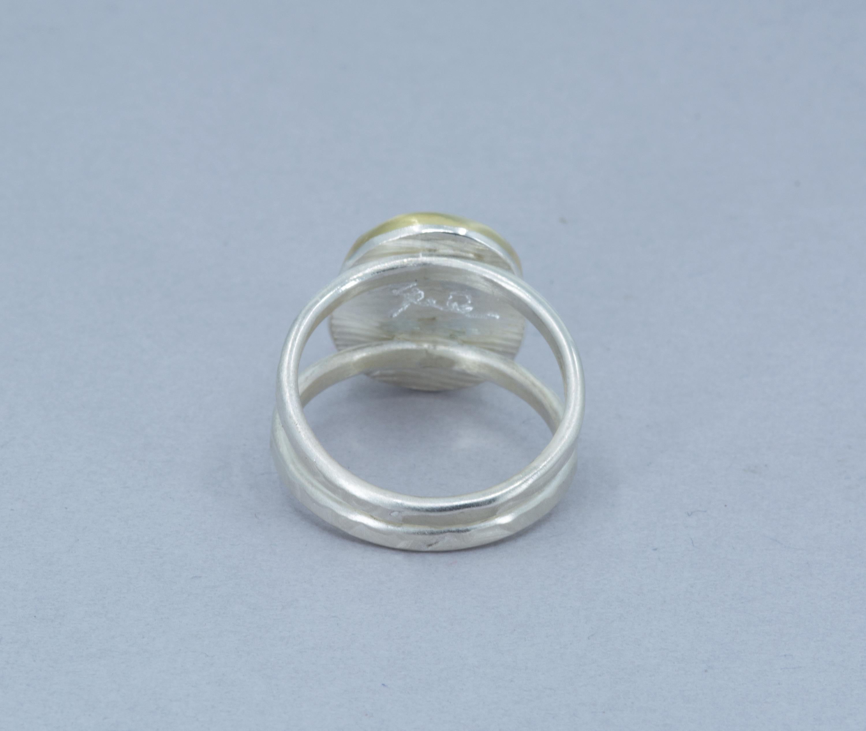 Rose Cut Vesuvianite Ring: Large Green Gemstone, Gold & Sterling Silver, US Size 9