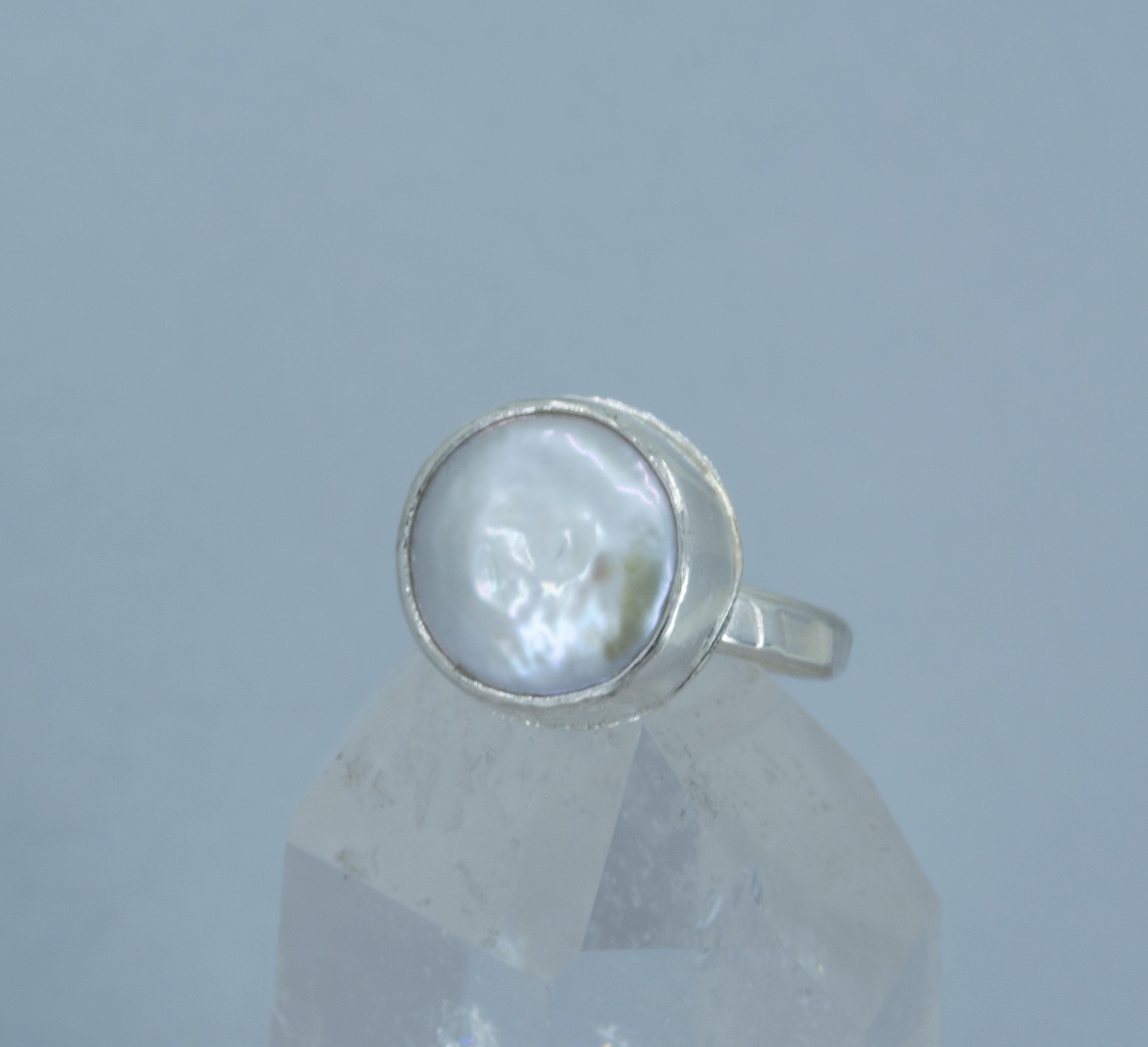 White Freshwater Pearl Ring in Sterling, June Birthstone, US Size 8