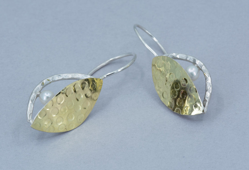 Gold Leaf Earrings: Sterling Silver Bimetal, Artisan Botanical Jewelry