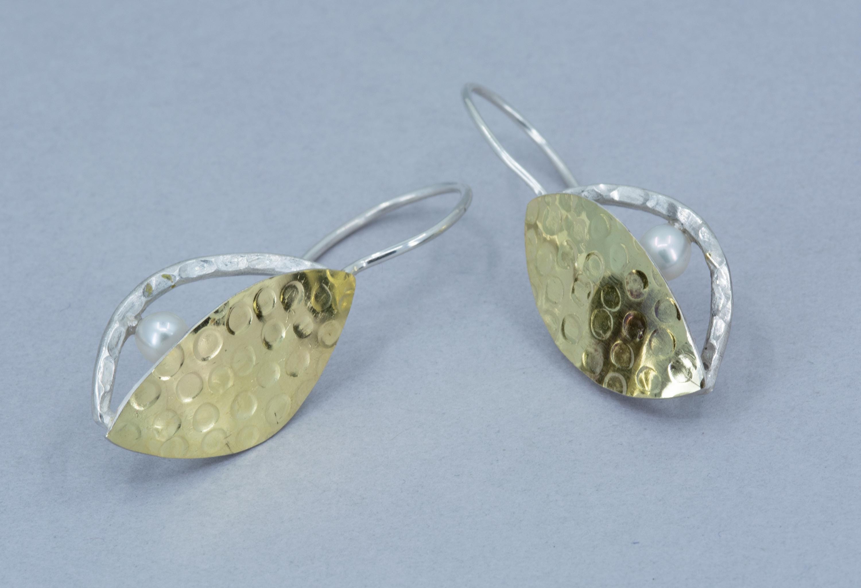Gold Leaf Earrings: Sterling Silver Bimetal, Artisan Botanical Jewelry
