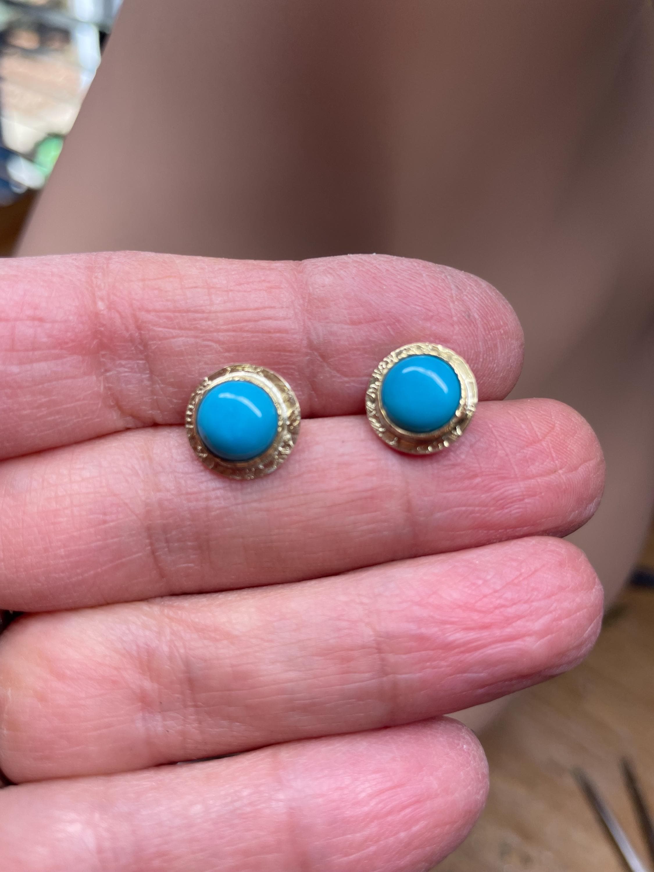 Sleeping Beauty Turquoise Stud Earrings: 18K Gold, Sterling Silver