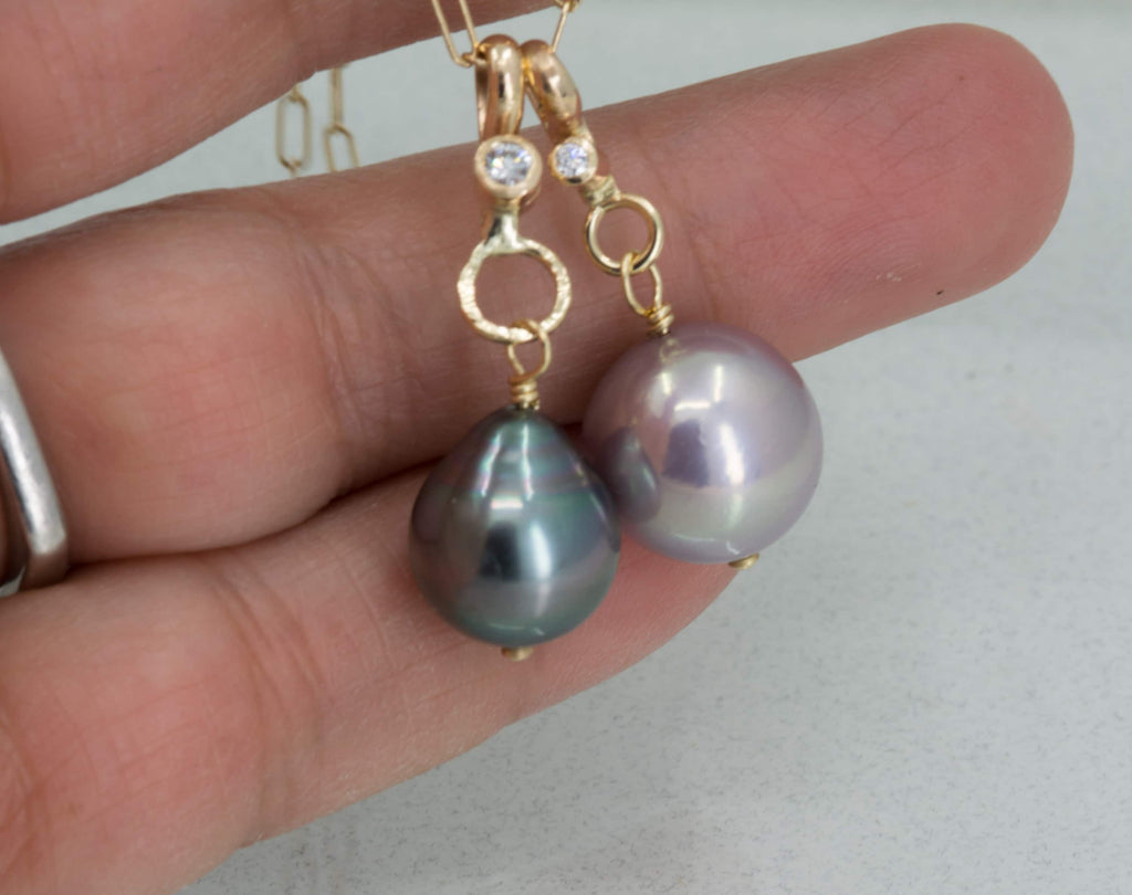 Tahitian Pearl Pendant: 14K Gold Diamond Bail, June Birthstone
