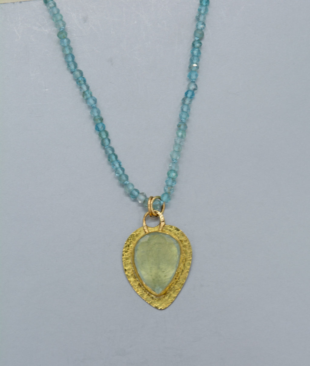 Large Moss Aquamarine Pendant: 18K Gold Textured Bezel, March Birthstone