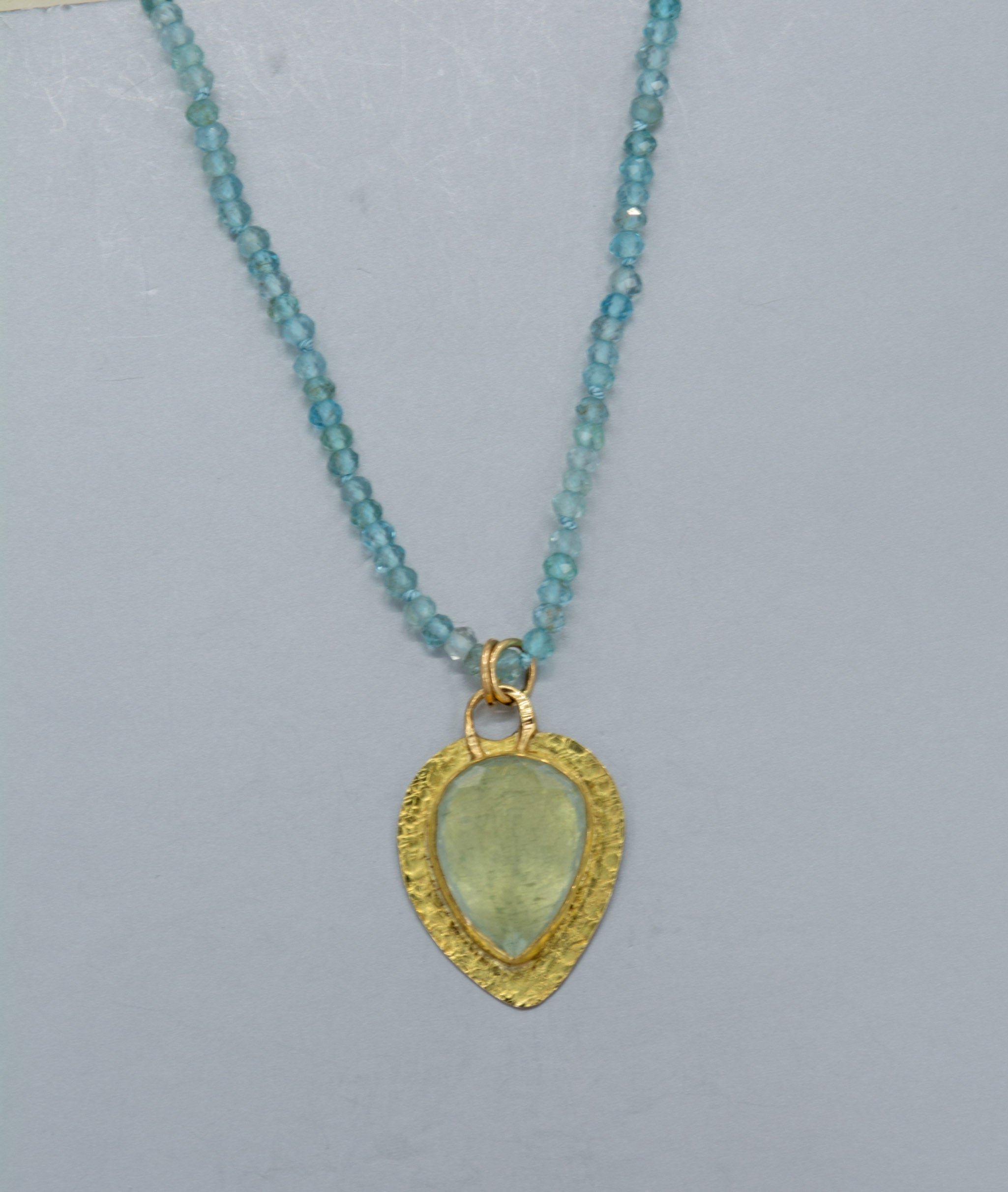 Large Moss Aquamarine Pendant: 18K Gold Textured Bezel, March Birthstone