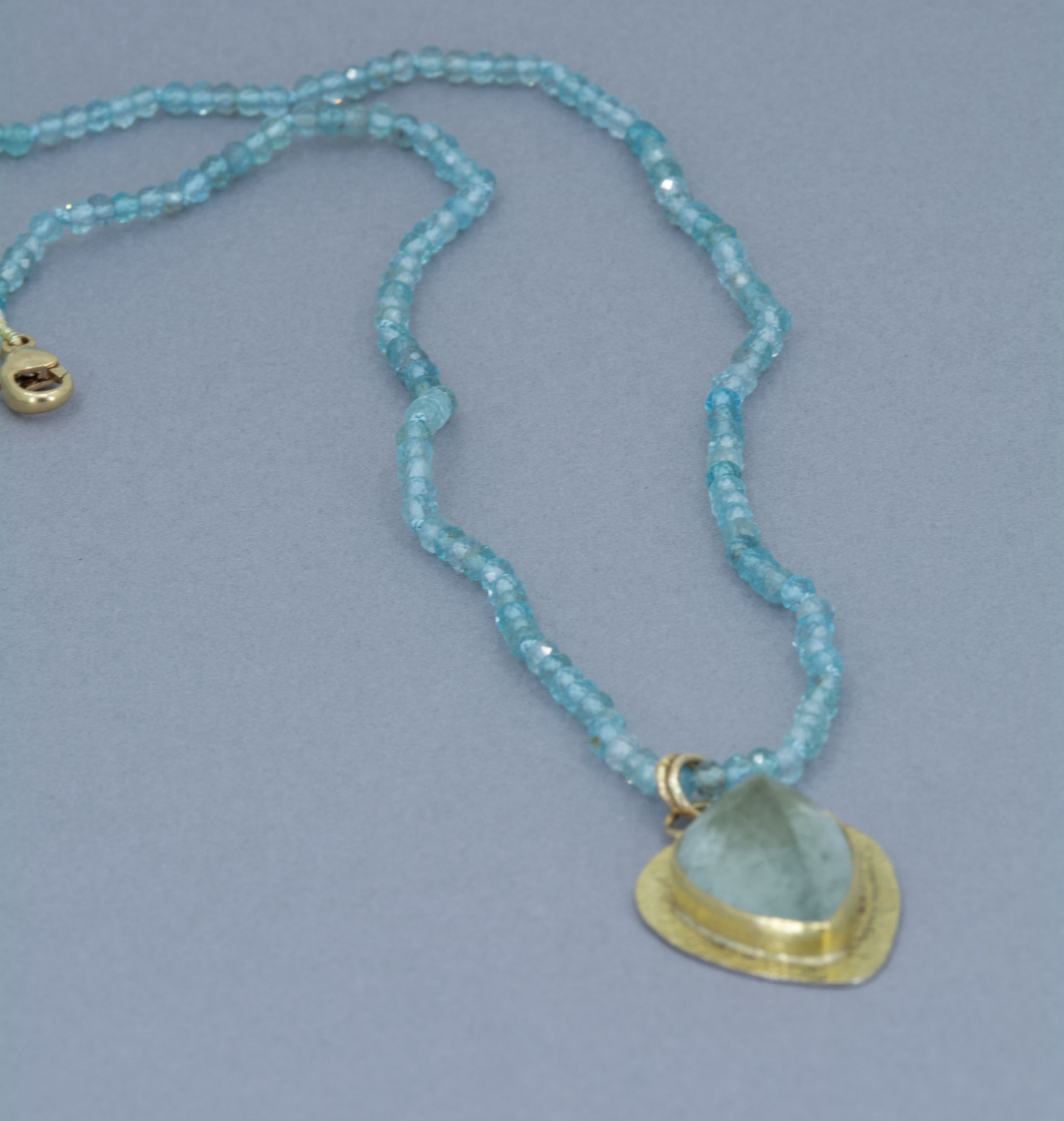 Large Moss Aquamarine Pendant: 18K Gold Textured Bezel, March Birthstone