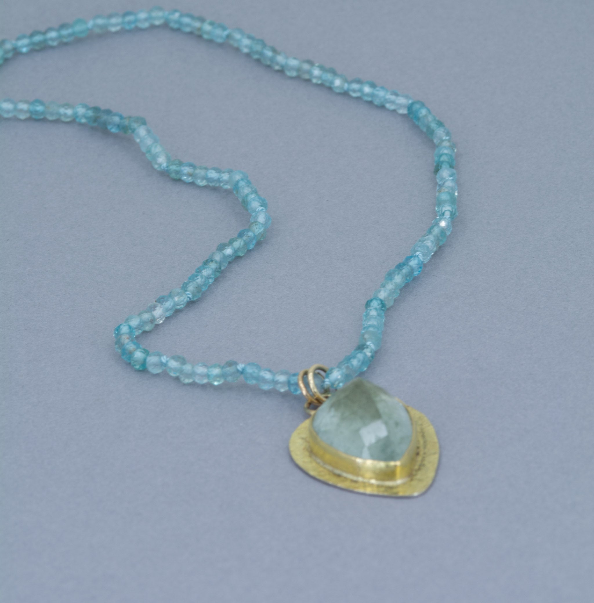 Large Moss Aquamarine Pendant: 18K Gold Textured Bezel, March Birthstone