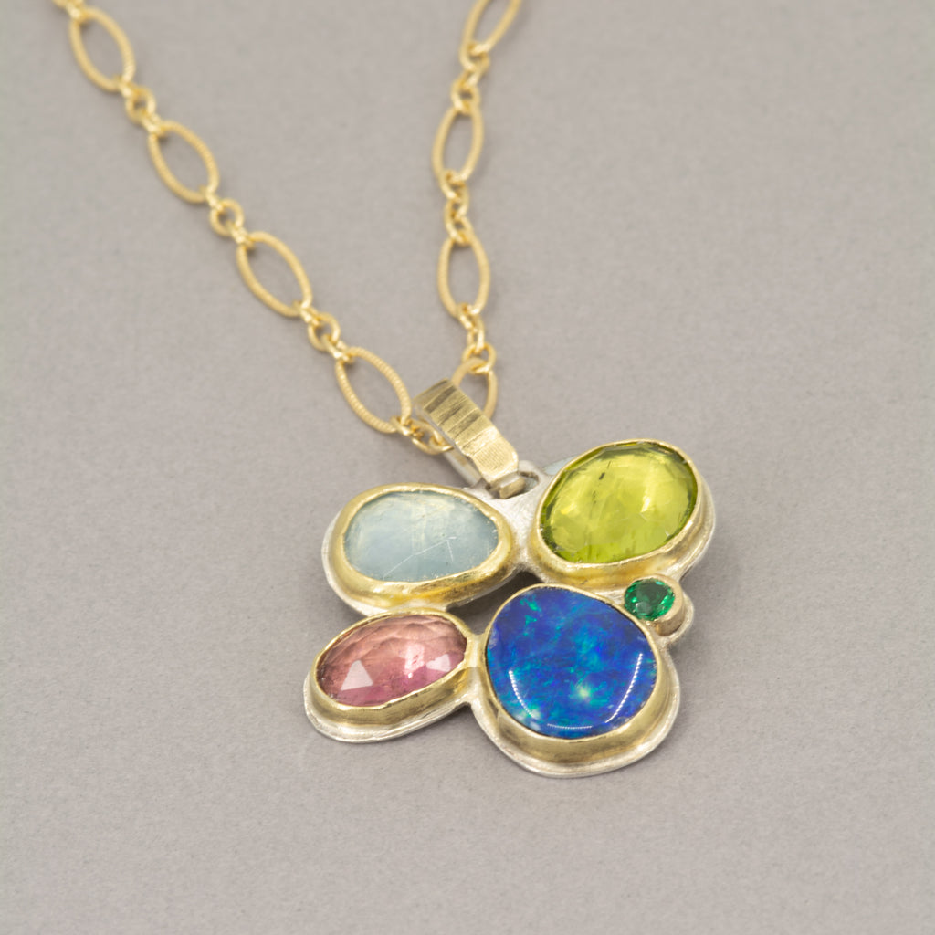 Multi-Stone Cluster Pendant | 18K Gold & Argentium Silver | One of a Kind