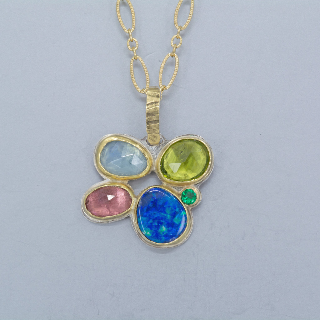 Multi-Stone Cluster Pendant | 18K Gold & Argentium Silver | One of a Kind