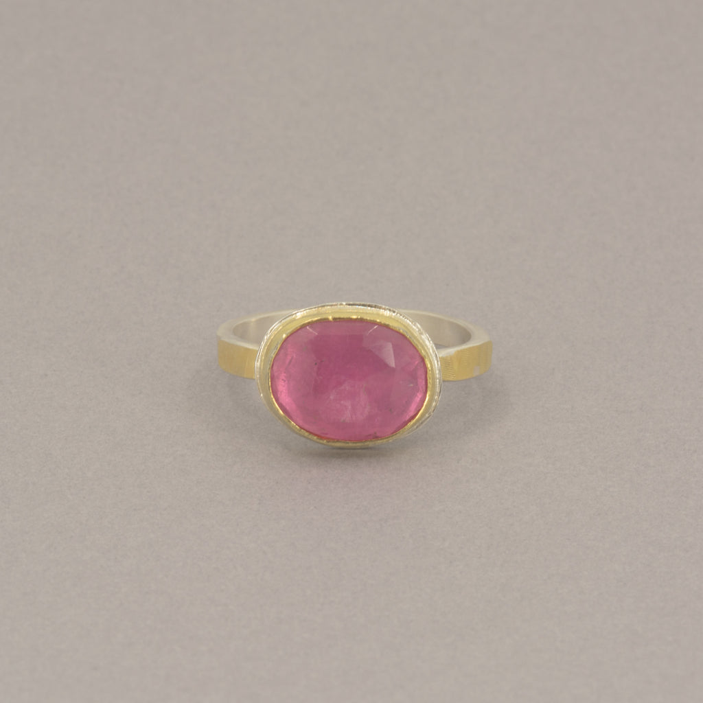 Pink Tourmaline Ring – 18K Gold & Triple Sterling Silver Band