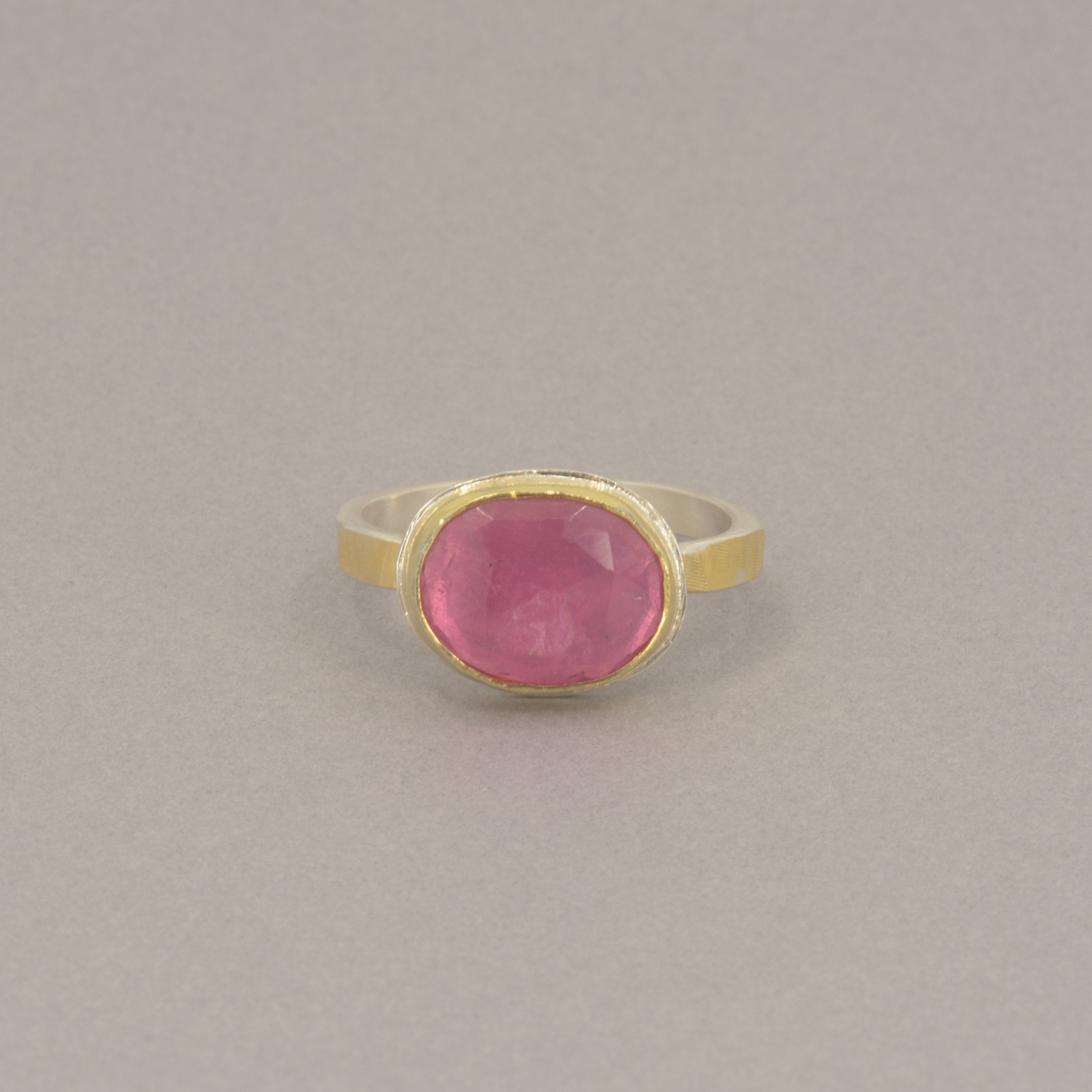 Pink Tourmaline Ring – 18K Gold & Triple Sterling Silver Band