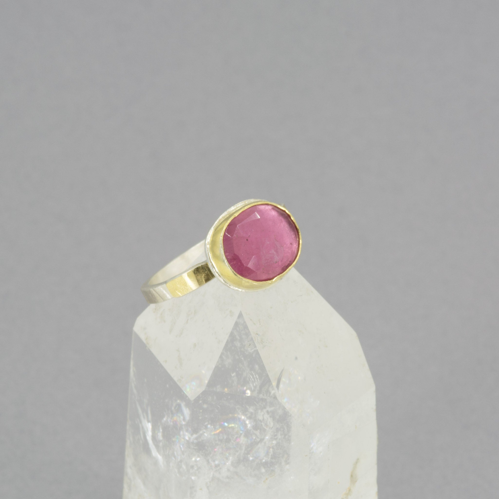 Pink Tourmaline Ring – 18K Gold & Triple Sterling Silver Band