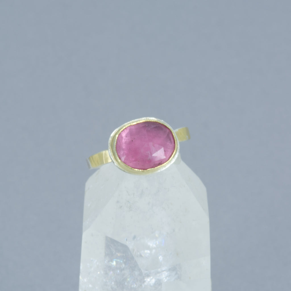 Pink Tourmaline Ring – 18K Gold & Triple Sterling Silver Band