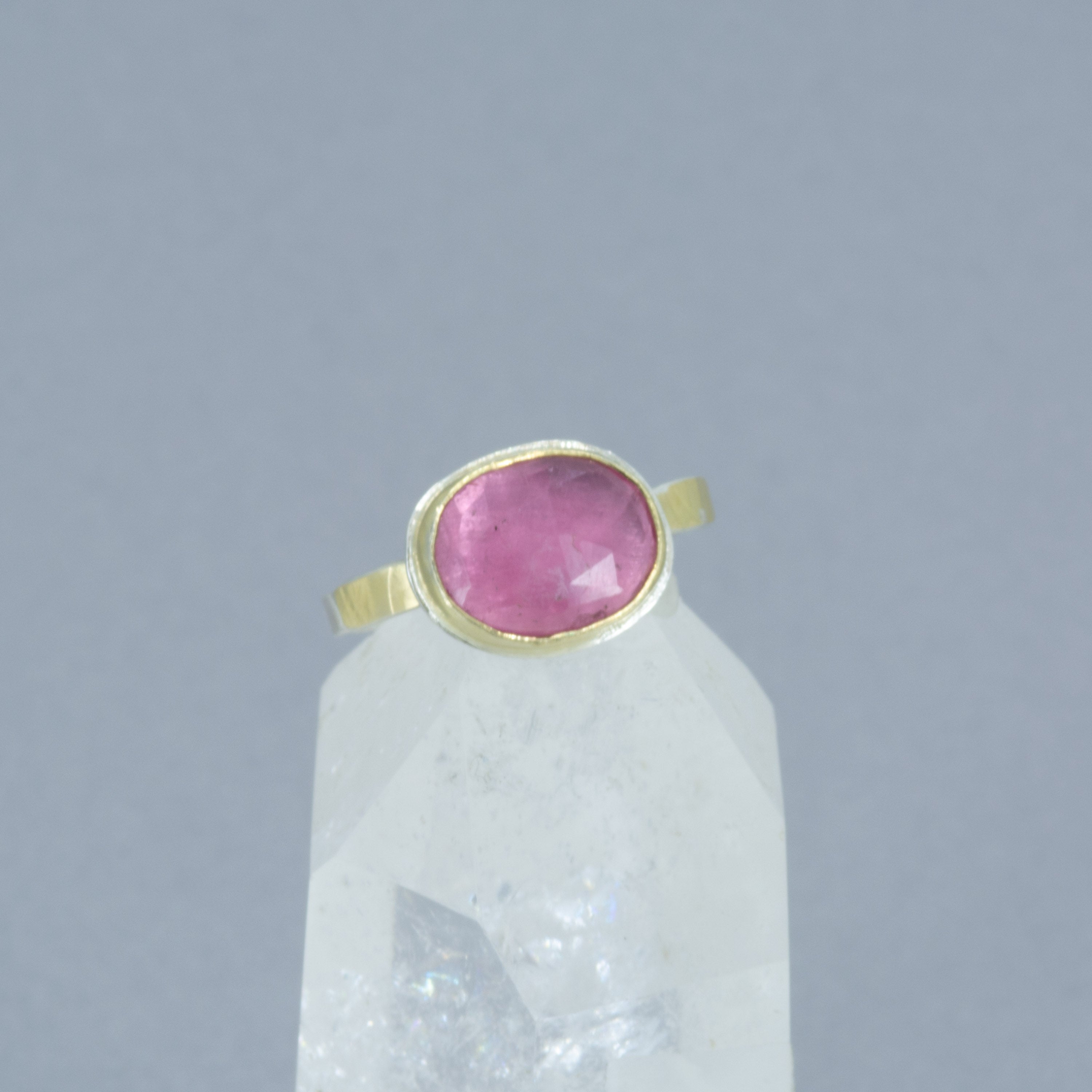 Pink Tourmaline Ring – 18K Gold & Triple Sterling Silver Band