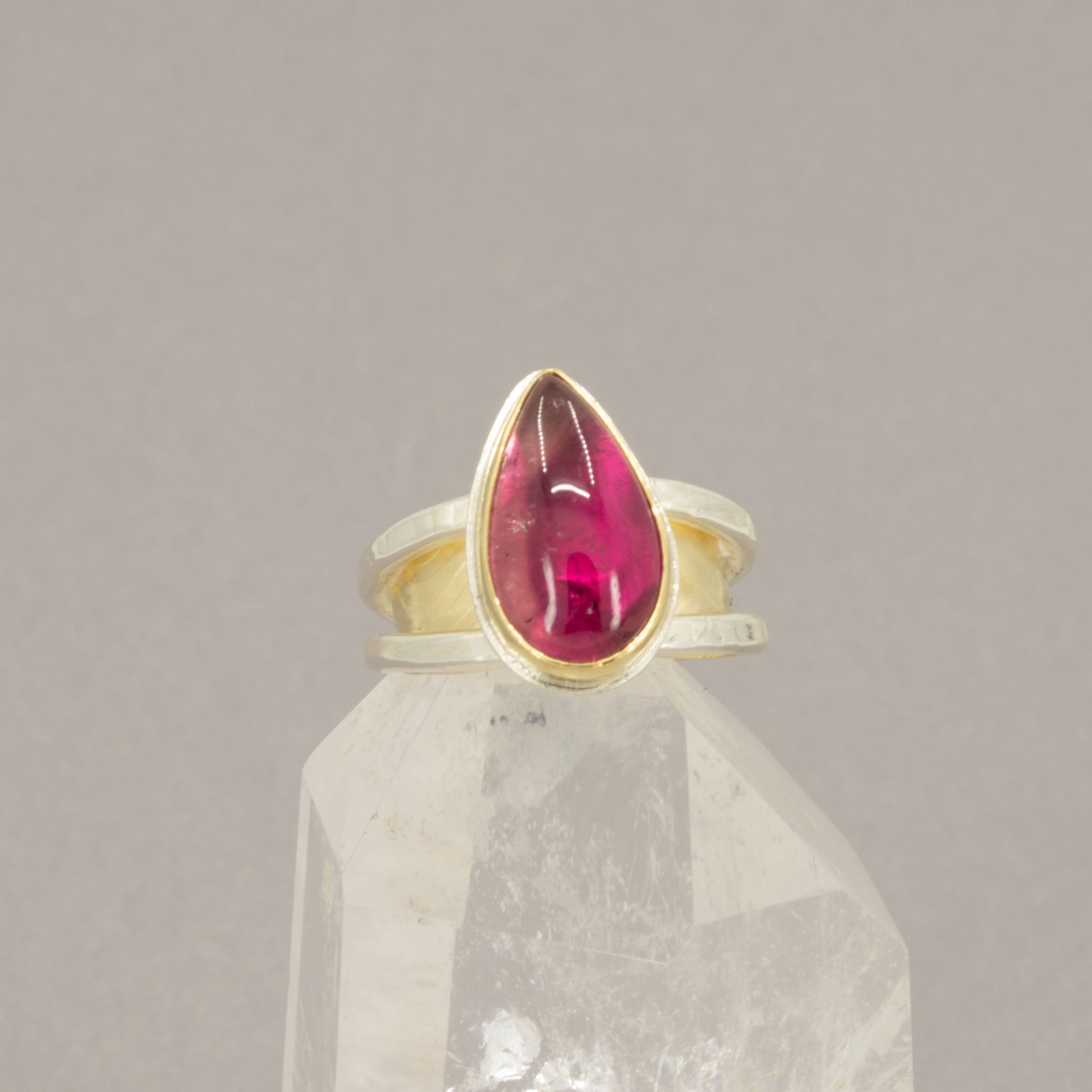 Rubellite Tourmaline Ring – 18K Gold Bezel & Argentium Sterling Silver Double Band