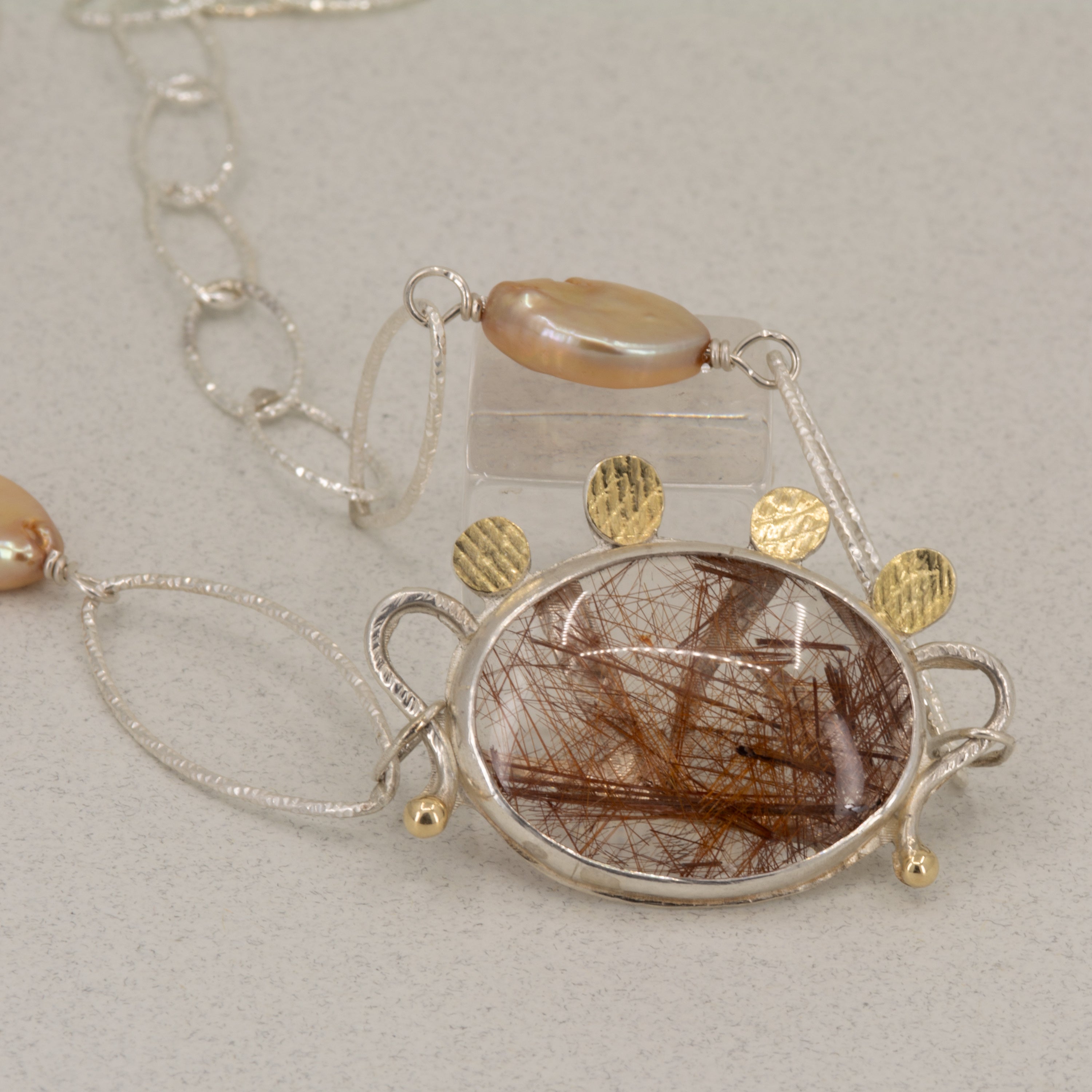 Rutilated Quartz & Sterling Silver Chain Link Necklace | Sterling Silver & 18K Gold | One of a Kind