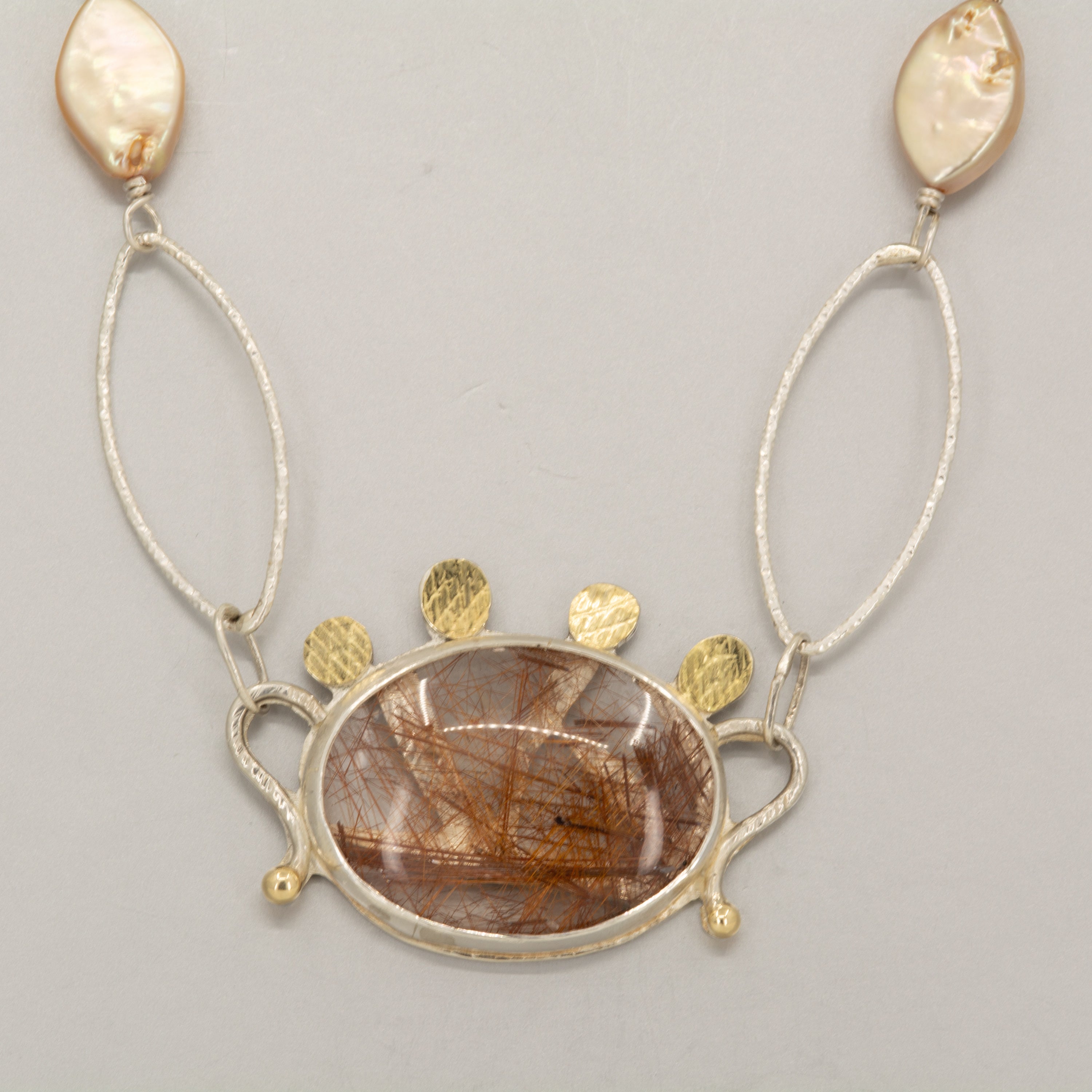 Rutilated Quartz & Sterling Silver Chain Link Necklace | Sterling Silver & 18K Gold | One of a Kind