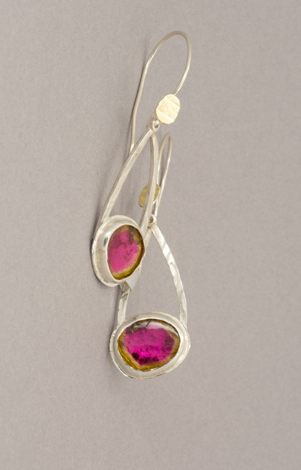 Watermelon Tourmaline Dangle Earrings in Silver, October Birthstone